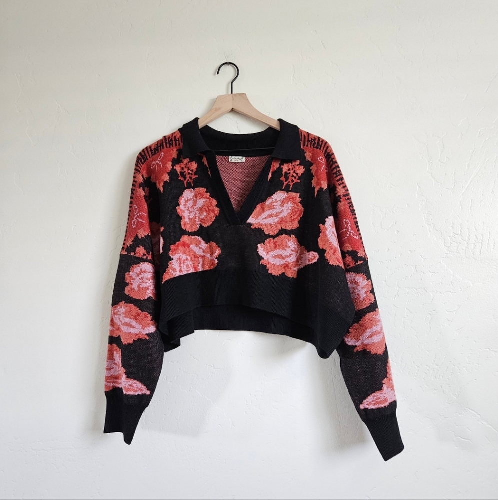 Intimately Free People Soft Fabric Crop Floral Fuzzy Feelings Sweater Top